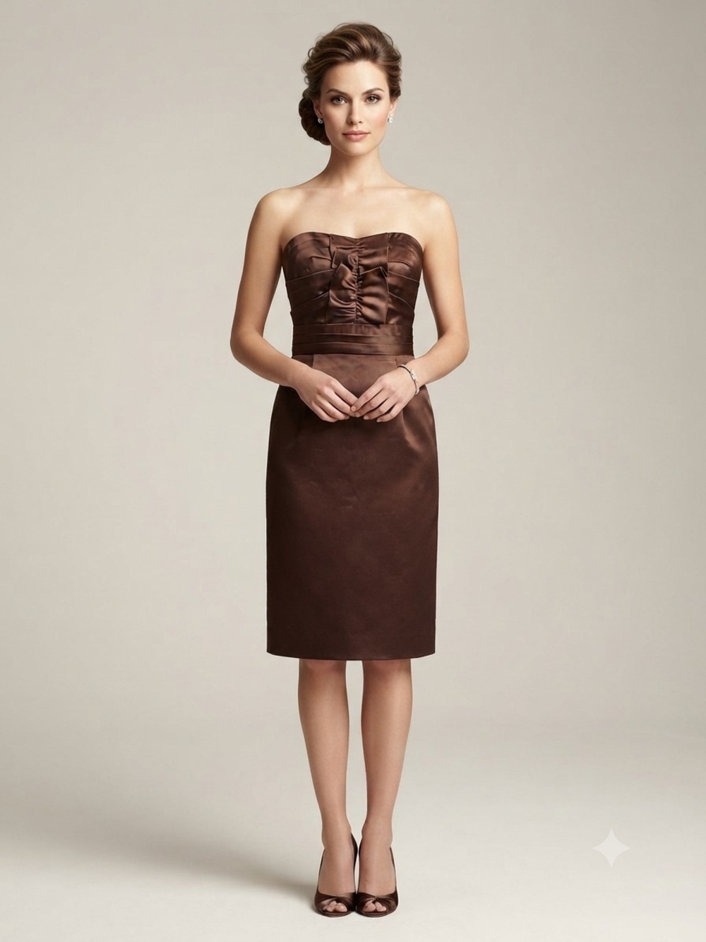 Alfred Angelo Strapless Satin Sheath Dress in Chocolate Brown Size 10